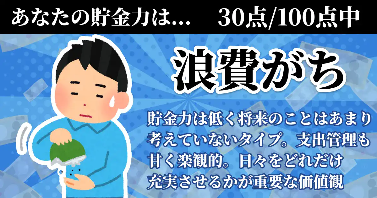 【貯金力30点】浪費がちの画像